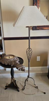 LOT 449B: Floor Lamp, Wall Clock, and Bombay Company Round Side Table