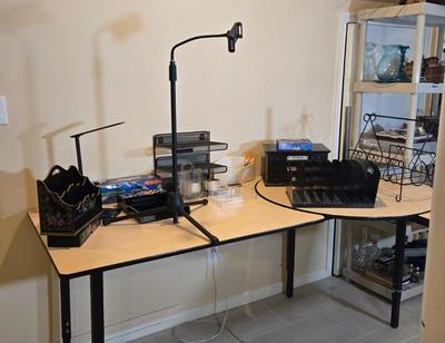 LOT 454B: Adjustable Height Desk with Multiple Office Supplies