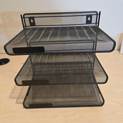 LOT 454B: Adjustable Height Desk with Multiple Office Supplies