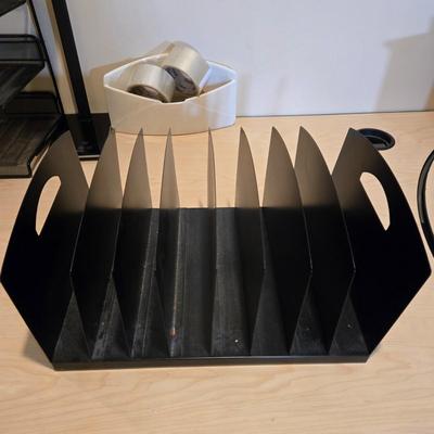 LOT 454B: Adjustable Height Desk with Multiple Office Supplies