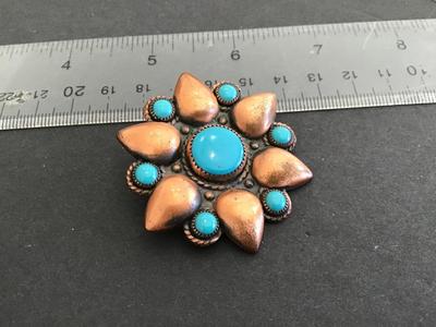 Copper Turquoises Stone like Vintage Brooch