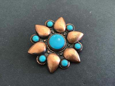Copper Turquoises Stone like Vintage Brooch
