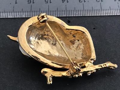 Enamel Owl Brooch Gold Black White