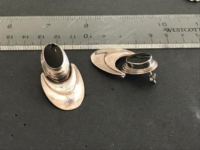 Large Sterling 925 knocker Onyx Silver Signed Earrings