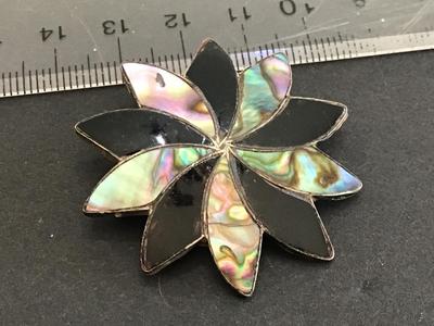 Silver Marked Abalone Vintage Brooch/ Pendant