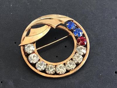 Catamore Gold Filled Vintage Rhinestone Brooch. Marked