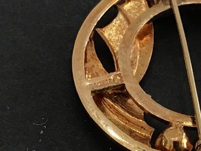 Catamore Gold Filled Vintage Rhinestone Brooch. Marked