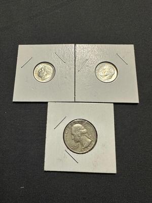 1959, 1960 DIMES AND 1962 QUARTER - .900 SILVER