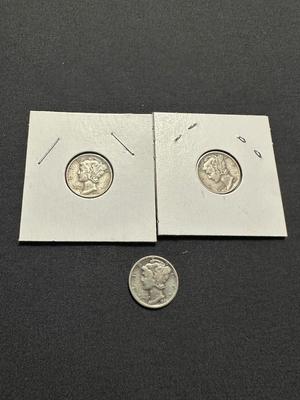 1941, 1942 AND 1945 MERCURY DIMES - .900 SILVER