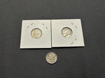 1936, 1937 AND 1943 MERCURY DIMES - .900 SILVER