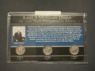 1943, 1944 AND 1945 MERCURY DIMES - .900 SILVER