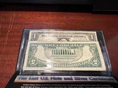 1957 $1 SILVER CERTIFICATE AND 1963 $5 RED SEAL