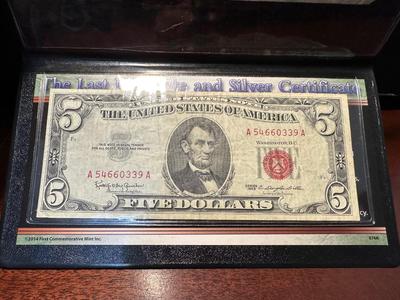 1957 $1 SILVER CERTIFICATE AND 1963 $5 RED SEAL
