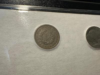 1935 $1 BLUE SEAL, 1902 INDIAN HEAD PENNY, 1911 LIBERTY HEAD NICKEL, 1935 BUFFALO NICKEL AND 1900 BARBER DIME