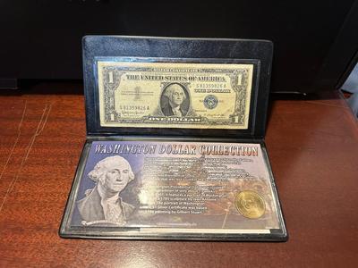 1957 $1 BLUE SEAL AND 2007 DOLLAR COIN