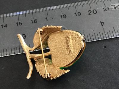 Napier. Frosted Glass Apple Brooch. Vintage