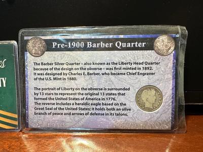 1925 SILVER STANDING LIBERTY QUARTER AND 1899 BARBER SILVER QUARTER