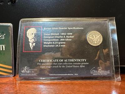 1925 SILVER STANDING LIBERTY QUARTER AND 1899 BARBER SILVER QUARTER