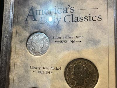1903 SILVER BARBER DIME, 1912 LIBERTY HEAD NICKEL AND 1906 INDIAN HEAD PENNY