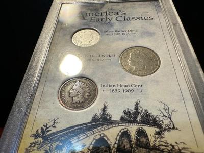 1903 SILVER BARBER DIME, 1912 LIBERTY HEAD NICKEL AND 1906 INDIAN HEAD PENNY