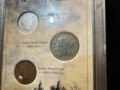 1903 SILVER BARBER DIME, 1912 LIBERTY HEAD NICKEL AND 1906 INDIAN HEAD PENNY