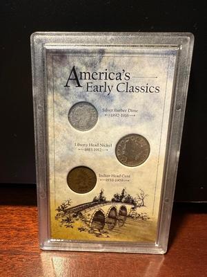 1903 SILVER BARBER DIME, 1912 LIBERTY HEAD NICKEL AND 1906 INDIAN HEAD PENNY