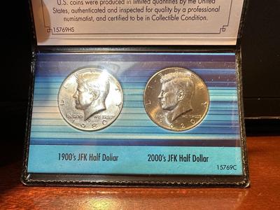 JFK HALF DOLLAR, STAMP AND $2 BILL AND 1980/2020 JFK HALF DOLLARS