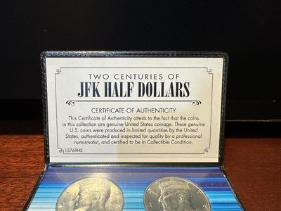 JFK HALF DOLLAR, STAMP AND $2 BILL AND 1980/2020 JFK HALF DOLLARS