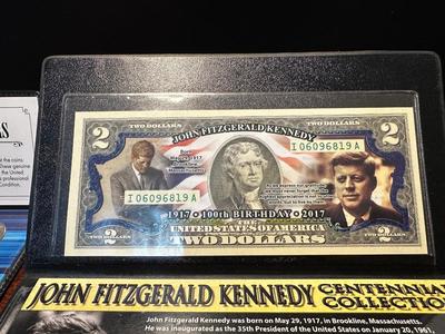 JFK HALF DOLLAR, STAMP AND $2 BILL AND 1980/2020 JFK HALF DOLLARS