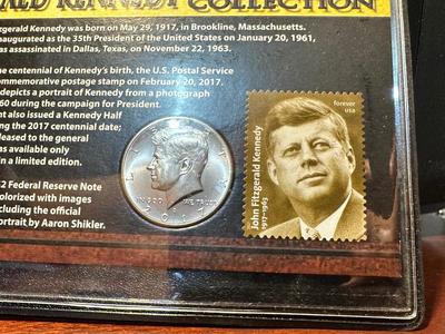 JFK HALF DOLLAR, STAMP AND $2 BILL AND 1980/2020 JFK HALF DOLLARS