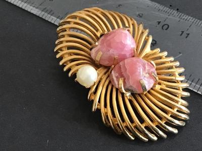 Kramer Rose Quartz Cultured Pearl Prong Set Vintage Signed