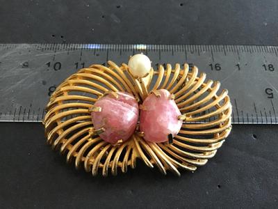 Kramer Rose Quartz Cultured Pearl Prong Set Vintage Signed