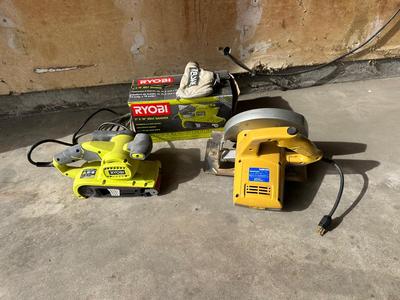 RYOBI 3” x 18” BELT SANDER AND SHOPMATE 7-1/4” SAW