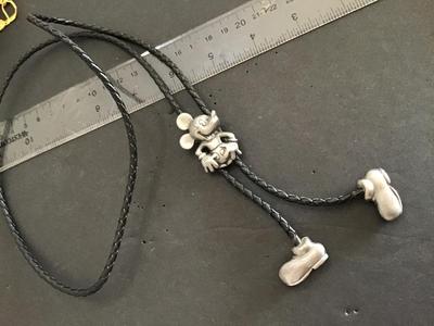 Vintage pewter Mickey Mouse Bolo Tie signed