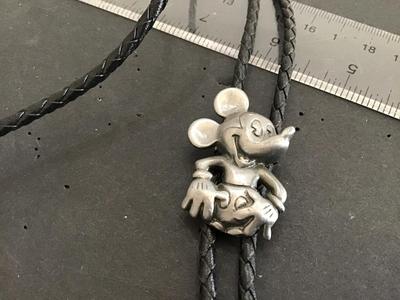 Vintage pewter Mickey Mouse Bolo Tie signed