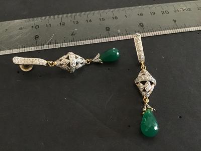 Green Glass Rhinestone Wedding Ethnic Earrings