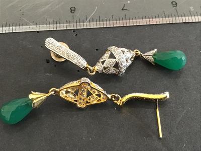 Green Glass Rhinestone Wedding Ethnic Earrings