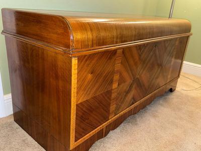 1920s Antique Waterfall Front Cedar Hope Chest Art Deco