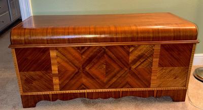 1920s Antique Waterfall Front Cedar Hope Chest Art Deco