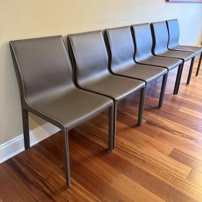 Six Mink Hued Leather Side Chairs