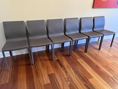 Six Mink Hued Leather Side Chairs