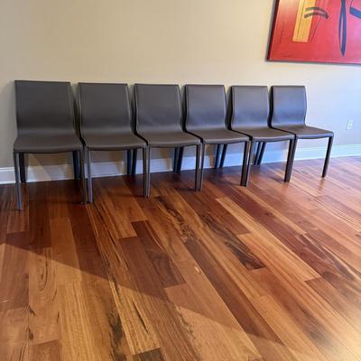 Six Mink Hued Leather Side Chairs