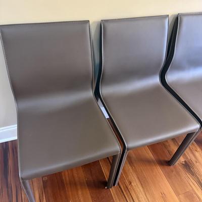 Six Mink Hued Leather Side Chairs