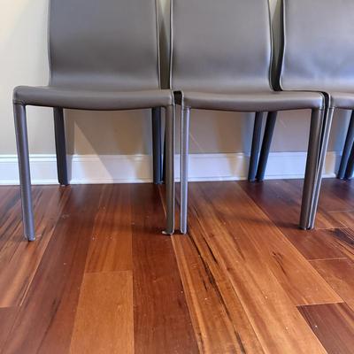 Six Mink Hued Leather Side Chairs