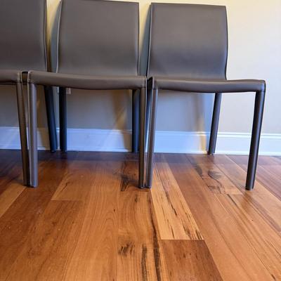 Six Mink Hued Leather Side Chairs