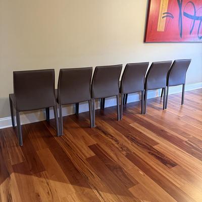 Six Mink Hued Leather Side Chairs