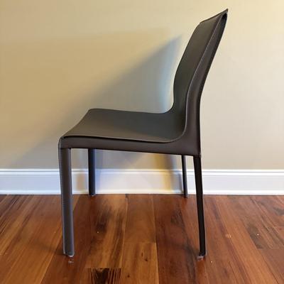 Six Mink Hued Leather Side Chairs