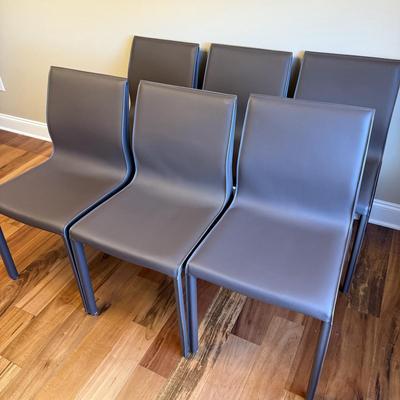 Six Mink Hued Leather Side Chairs