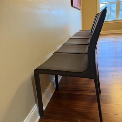 Six Mink Hued Leather Side Chairs