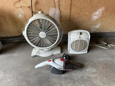 LAKEWOOD 12” AIR 360 FAN, HEATER FAN AND DIRT DEVIL HAND HELD VACUUM